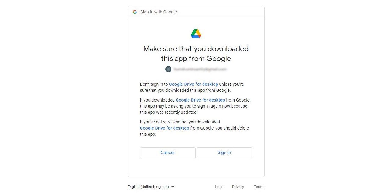 A Screenshot of the Google Drive Security Login Confirmation 