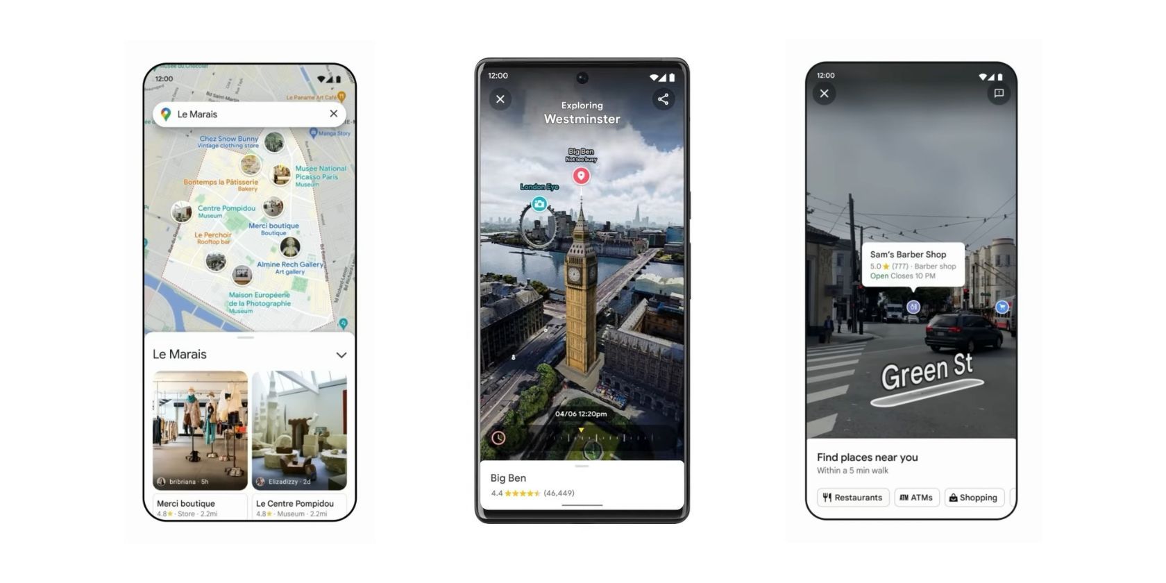 Google Maps features Neighborhood Vibe, Immersive View, and Live View