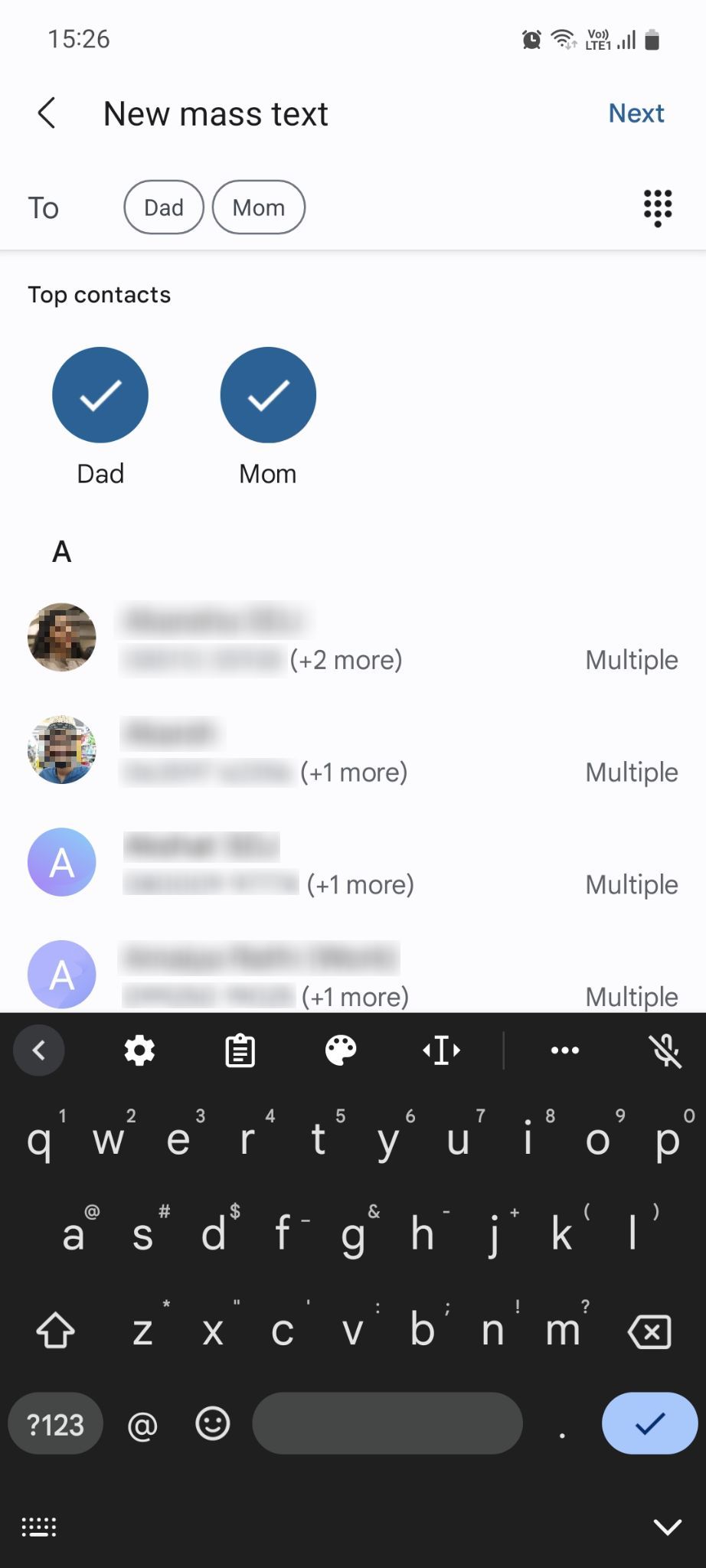Google Messages New mass text menu
