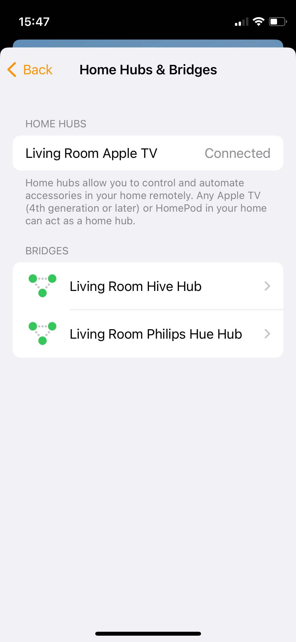 Home Hubs & Bridges in Apple Home app