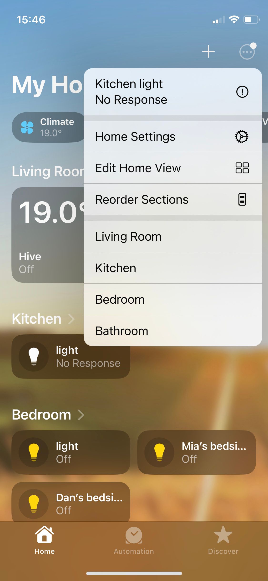 Home Settings option in Apple Home app