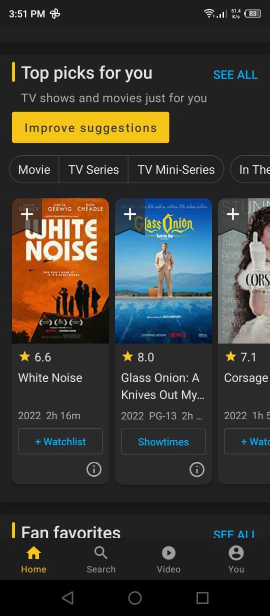 IMDb - Top Picks For You on the Home Page