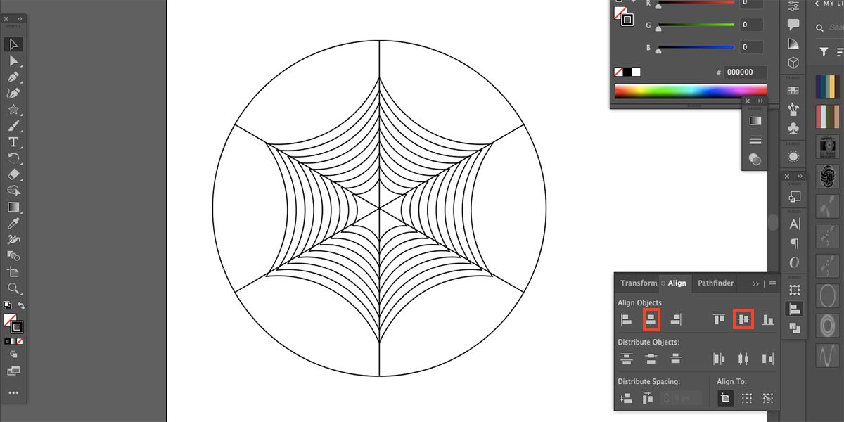 Illustrator aligned polar grid with spider web shape