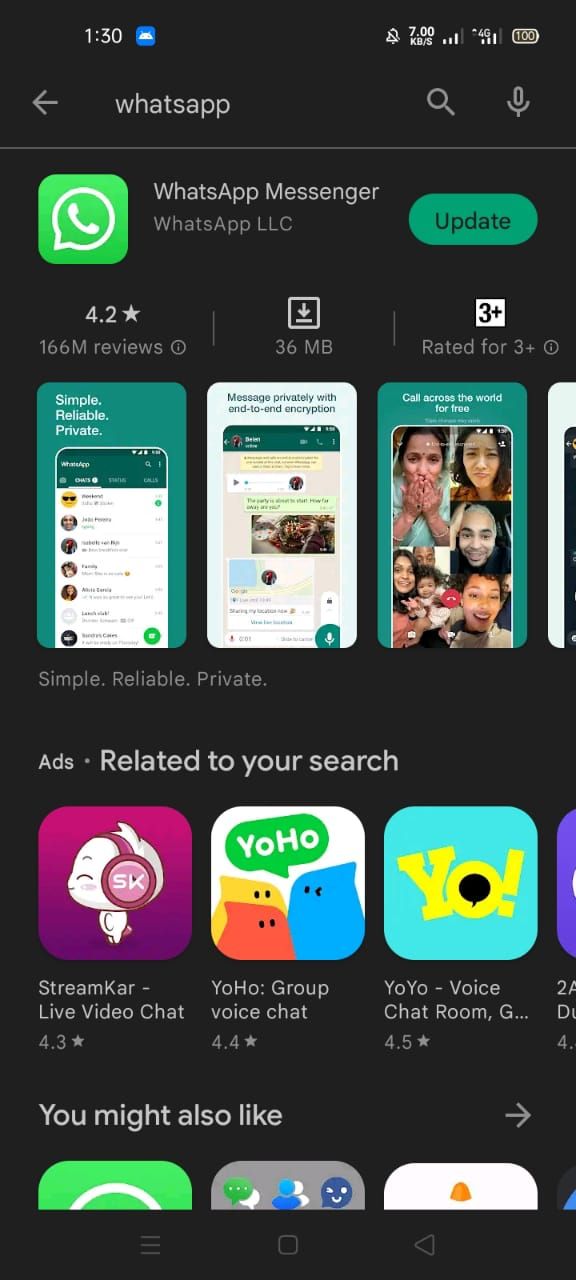 Visiting the WhatsApp Messenger’s Download Page on Google Play Store on Android