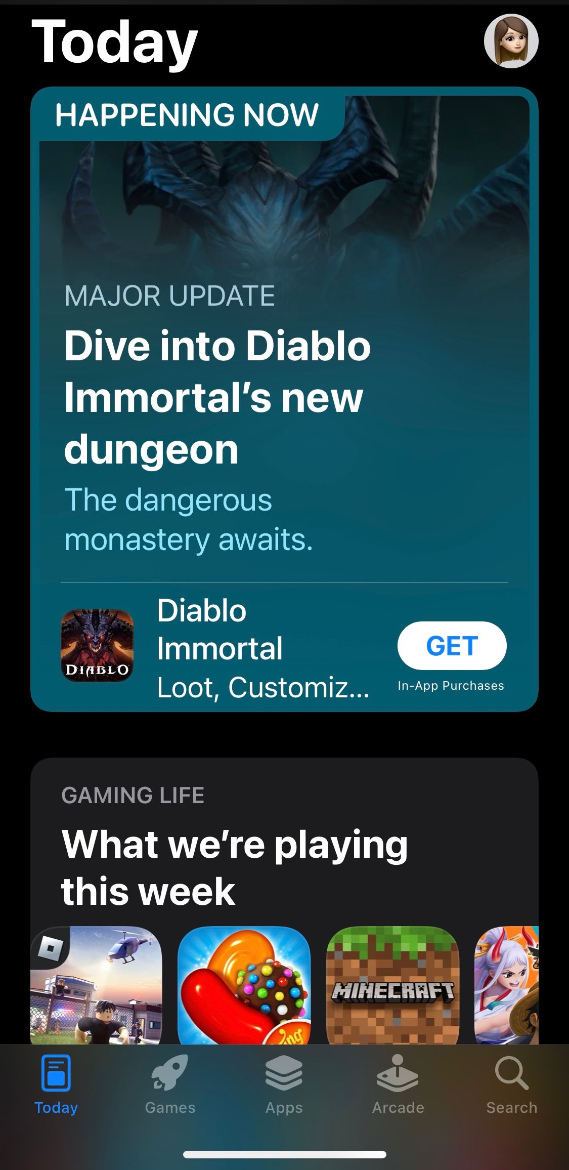 Clicking on the Profile Icon in the Top-Right Corner in the App Store on iOS