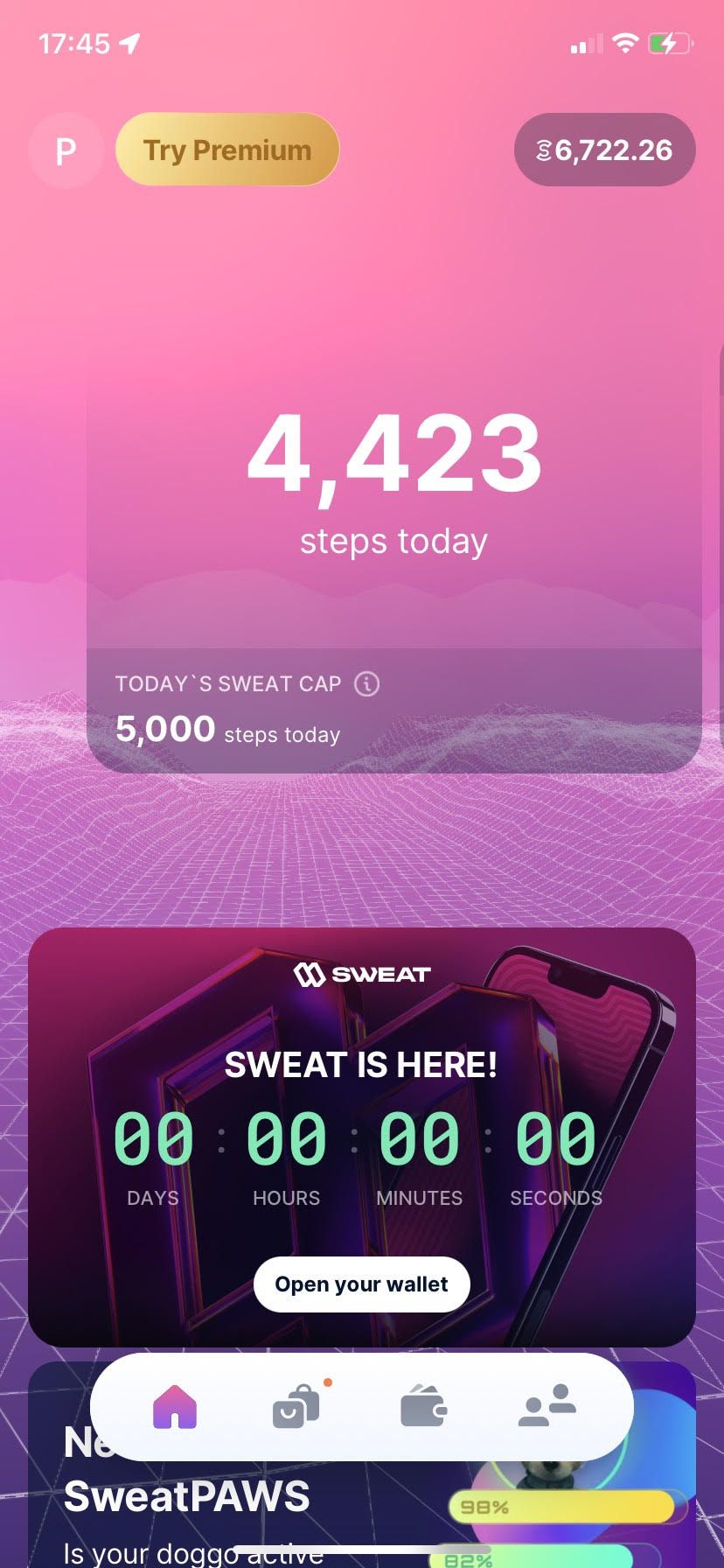 Dashboard showing how many steps where taken today