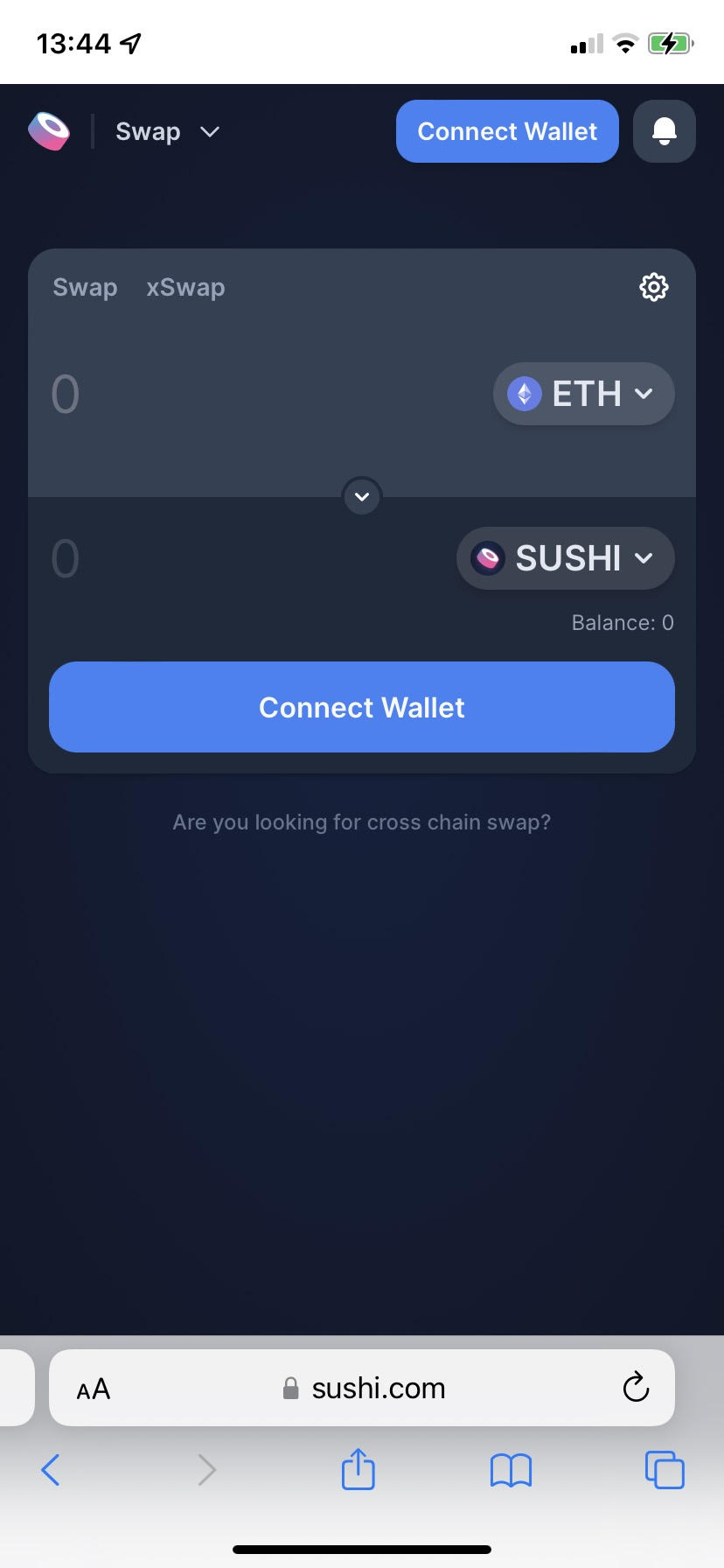Exchanging ETH to Sushi in Sushi.com app