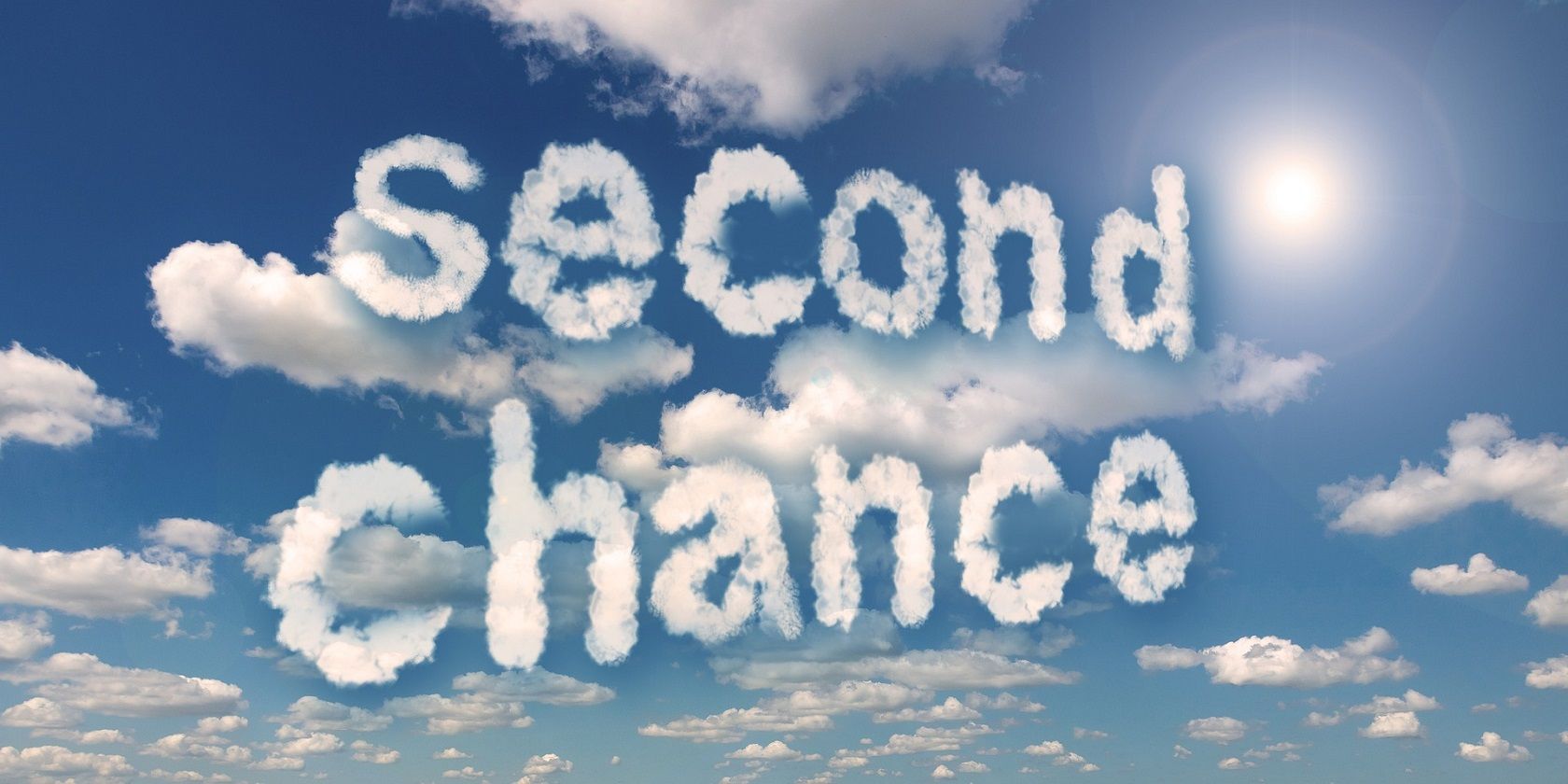 Image of the words second chance written in clouds in the sky