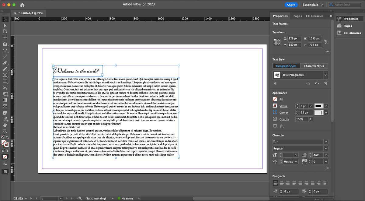 InDesign text layout