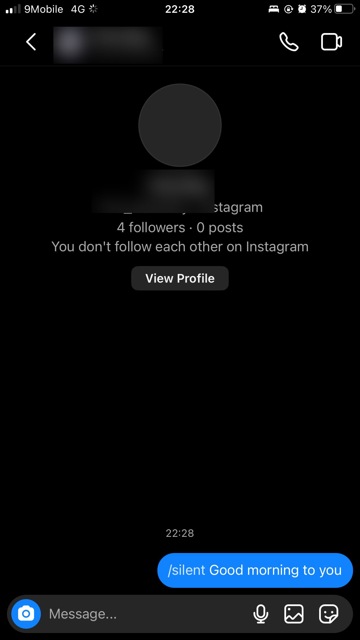 Screenshot of Instagram Silent Message Notification