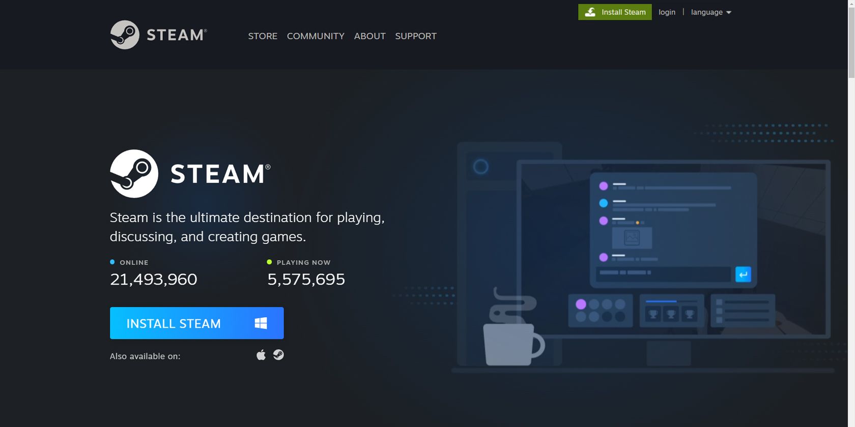 screenshot of Install Steam page