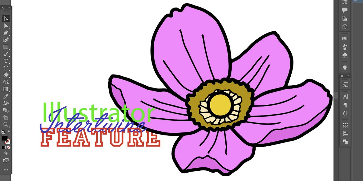 Group of intertwined text with flower in Illustrator