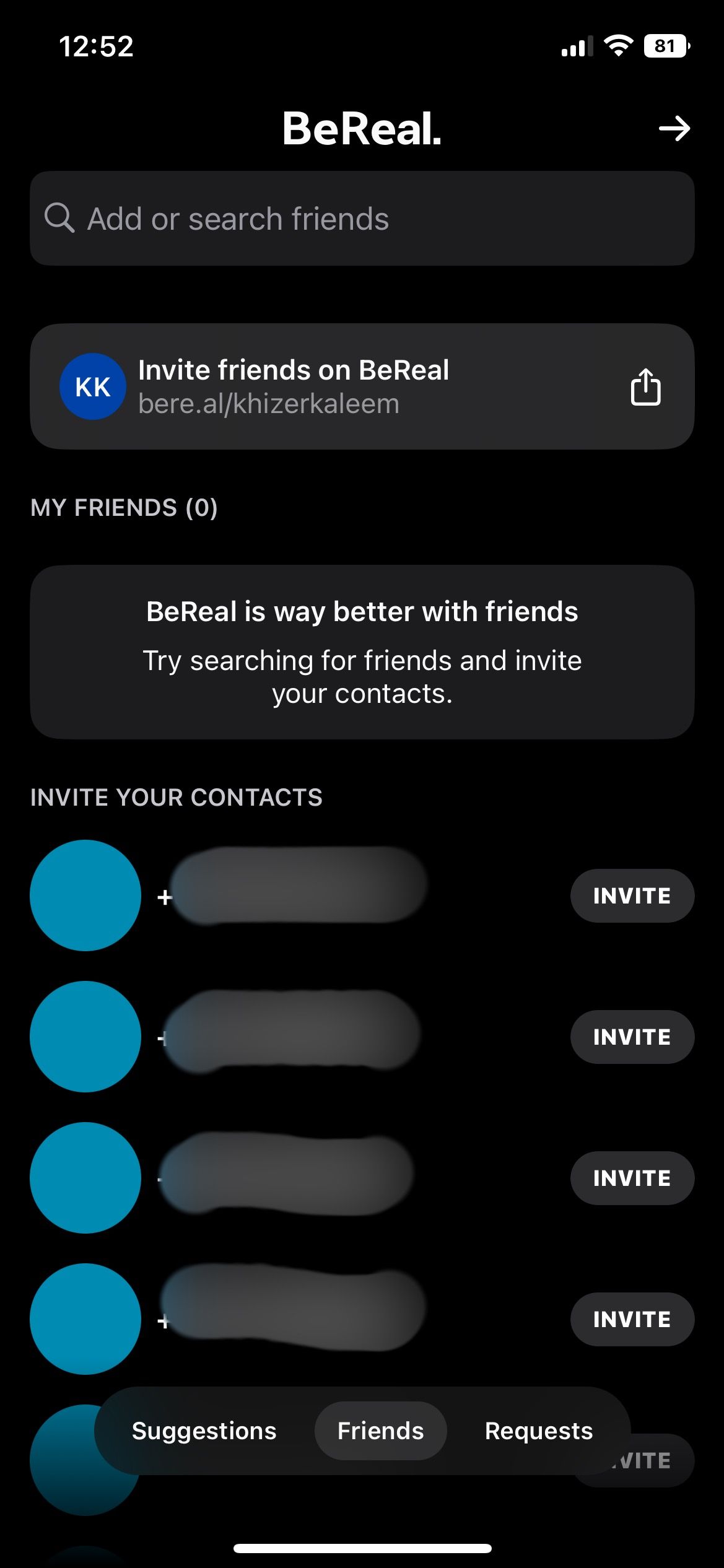 Invite your contacts on BeReal