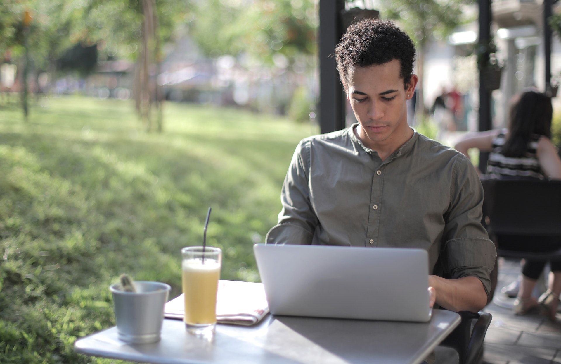 Focused man using a laptop