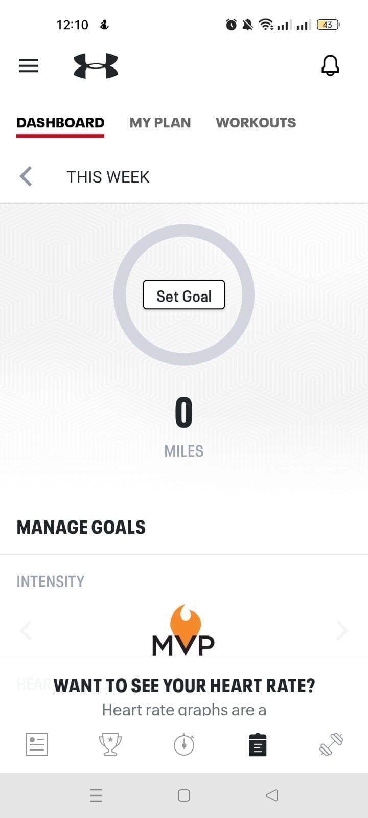 Map my fitness - Dashboard