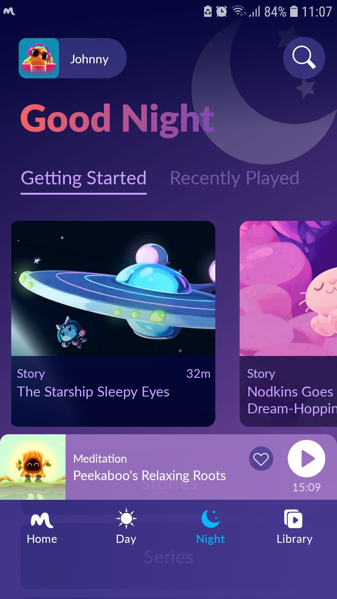 Moshi Kids Sleep and Mindfulness mobile App night