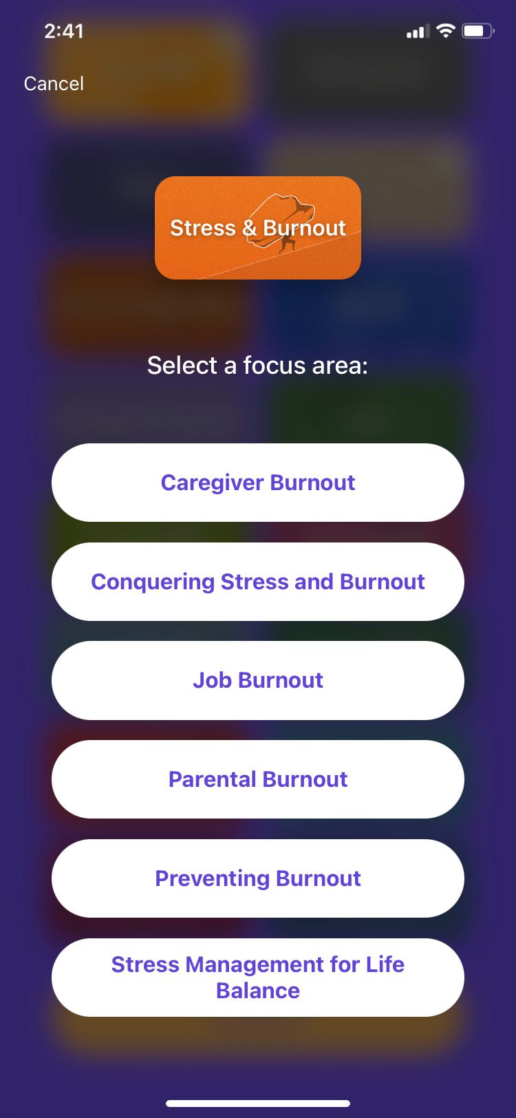 Most Days app stress focus area