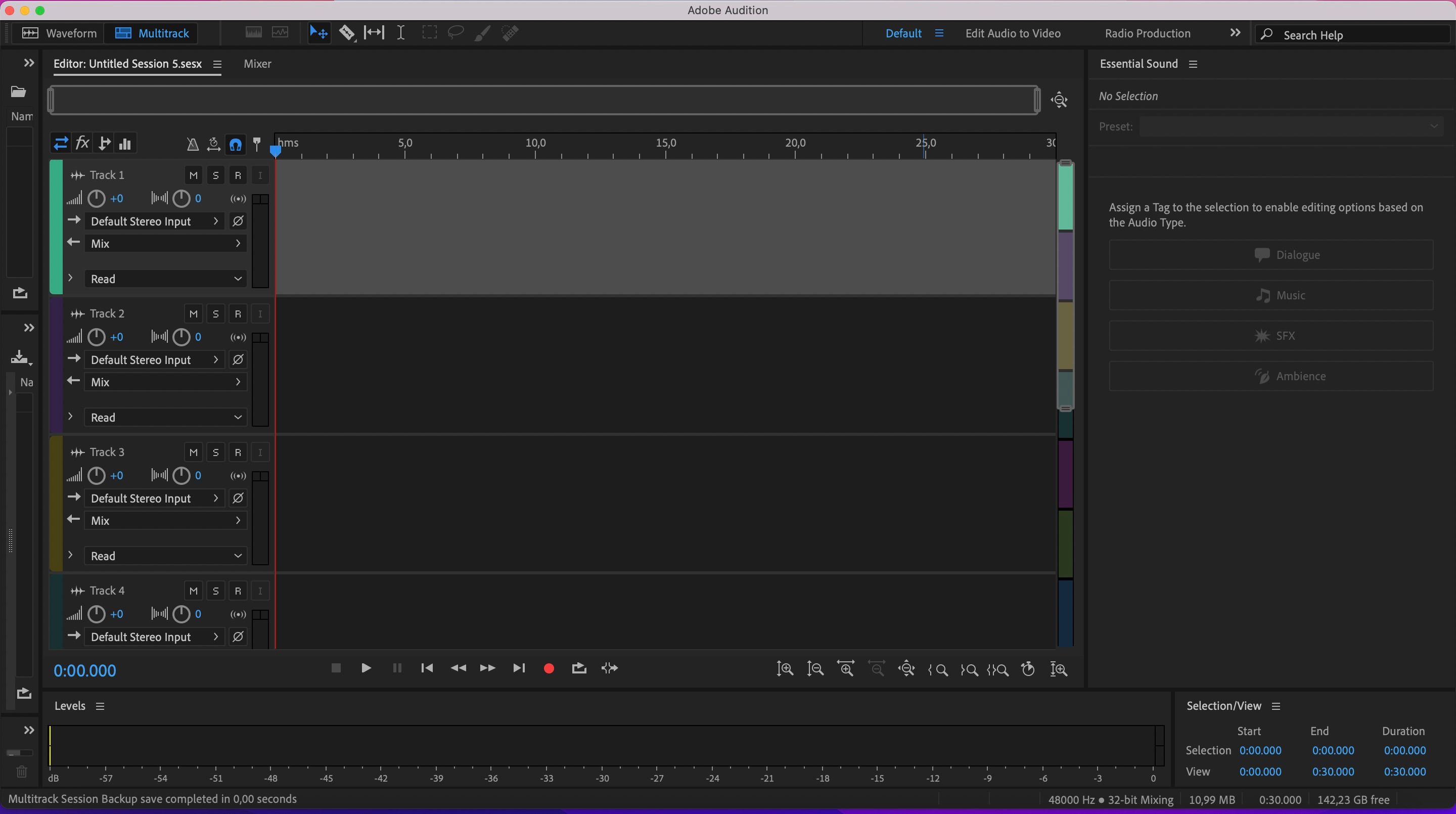 screenshot showing a multitrack session in adobe audition