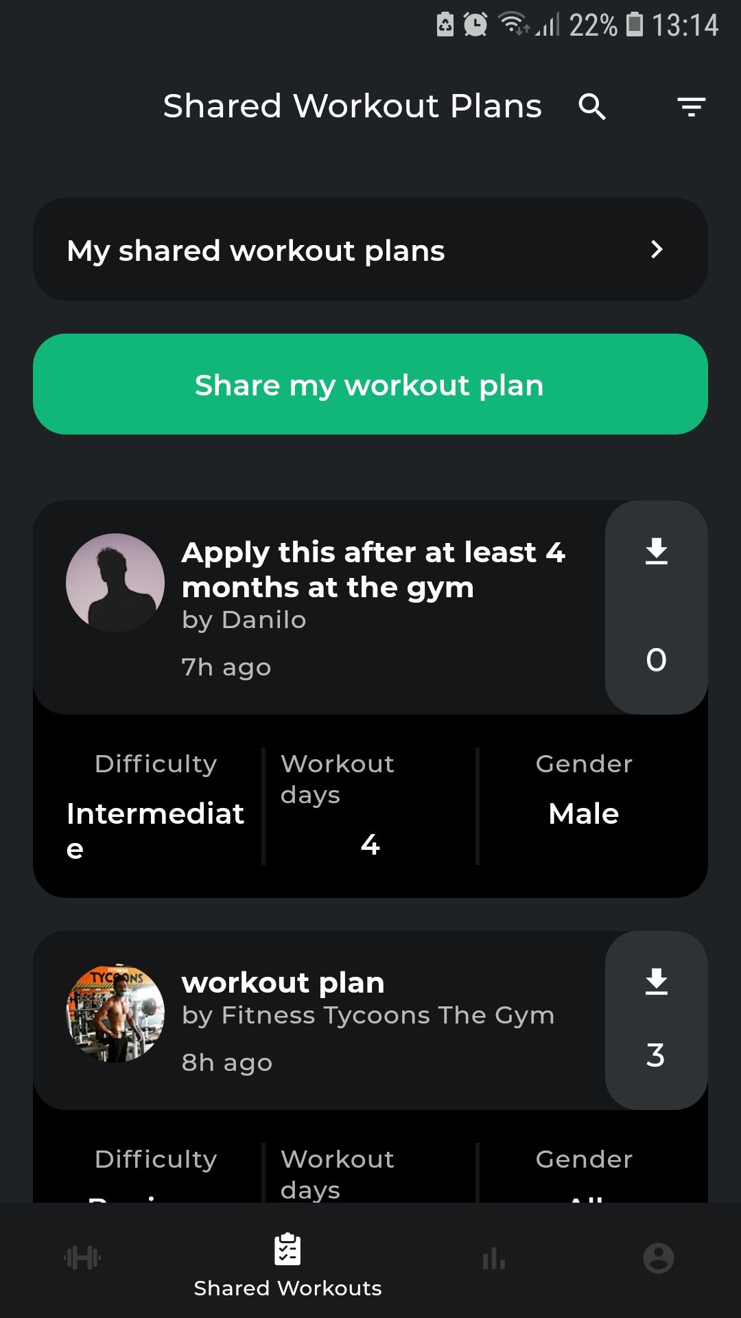My Workout Plan daily tracker mobile app shared workouts