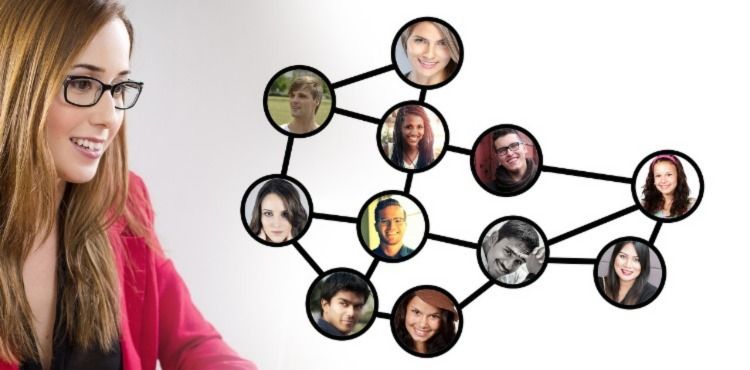 Woman smiling pictured with linking social network