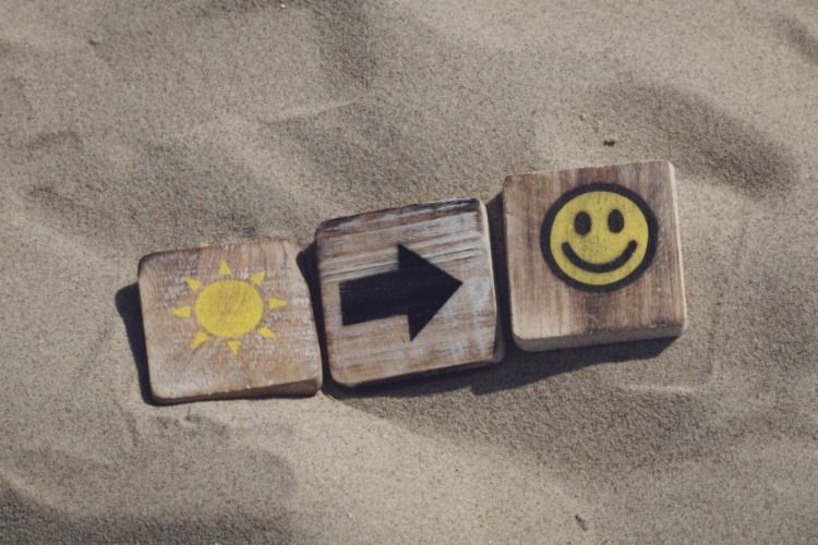 Three brown tiles on a sandy surface
