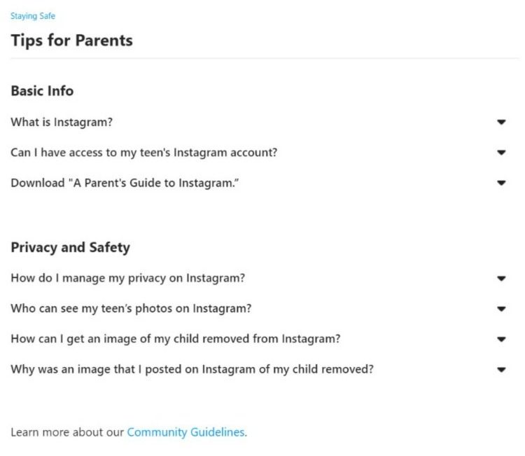 Instagram's tips for parents 