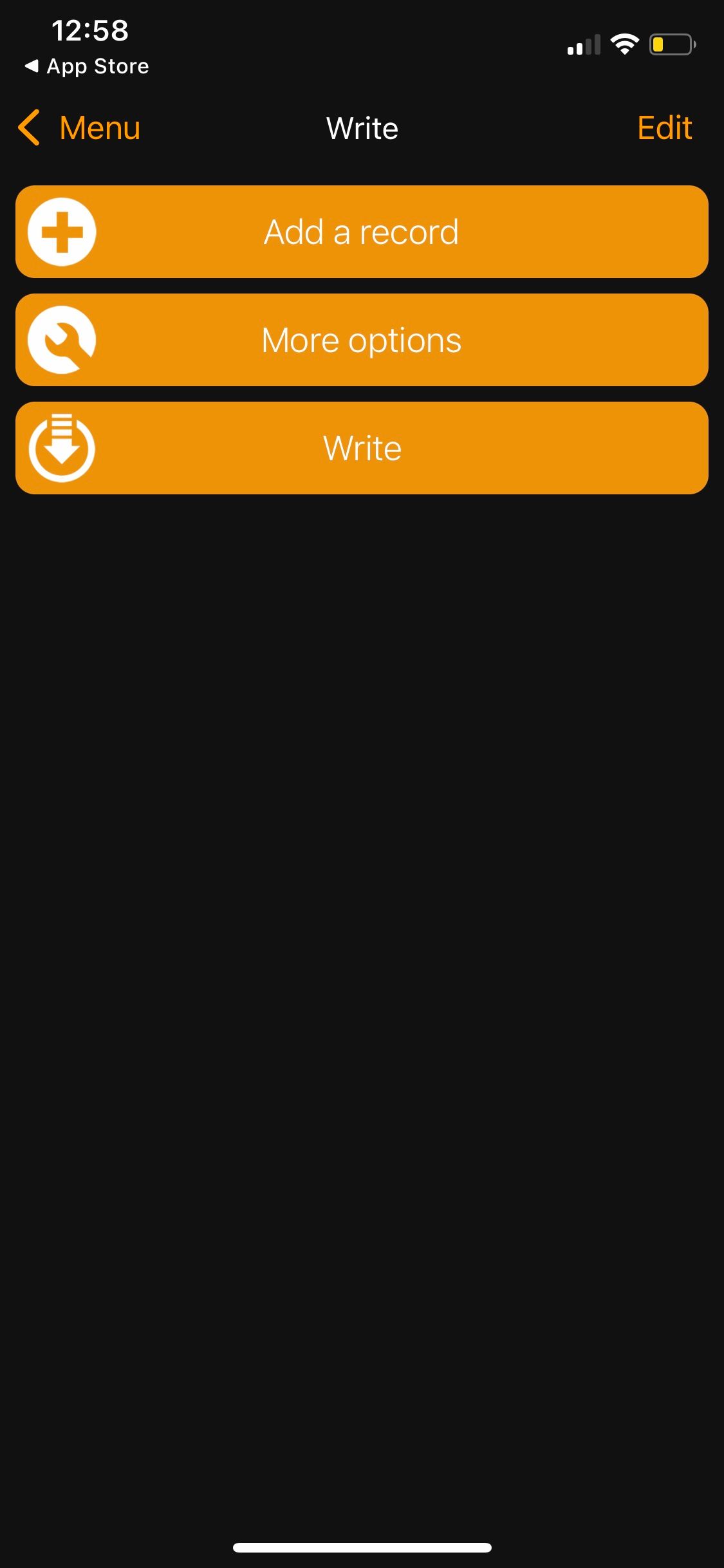 Screenshot of NFC Tools app write page.