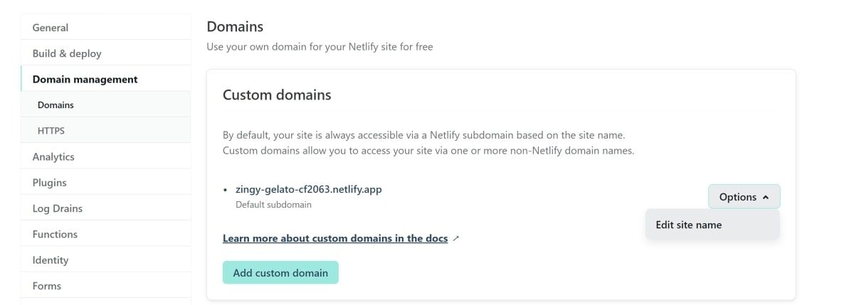 Edit site name option in Domain Management settings