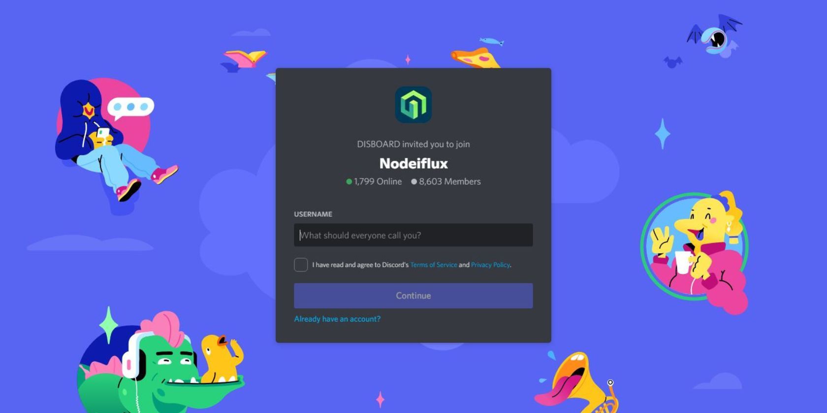 A screenshot of Nodeifux's invite page
