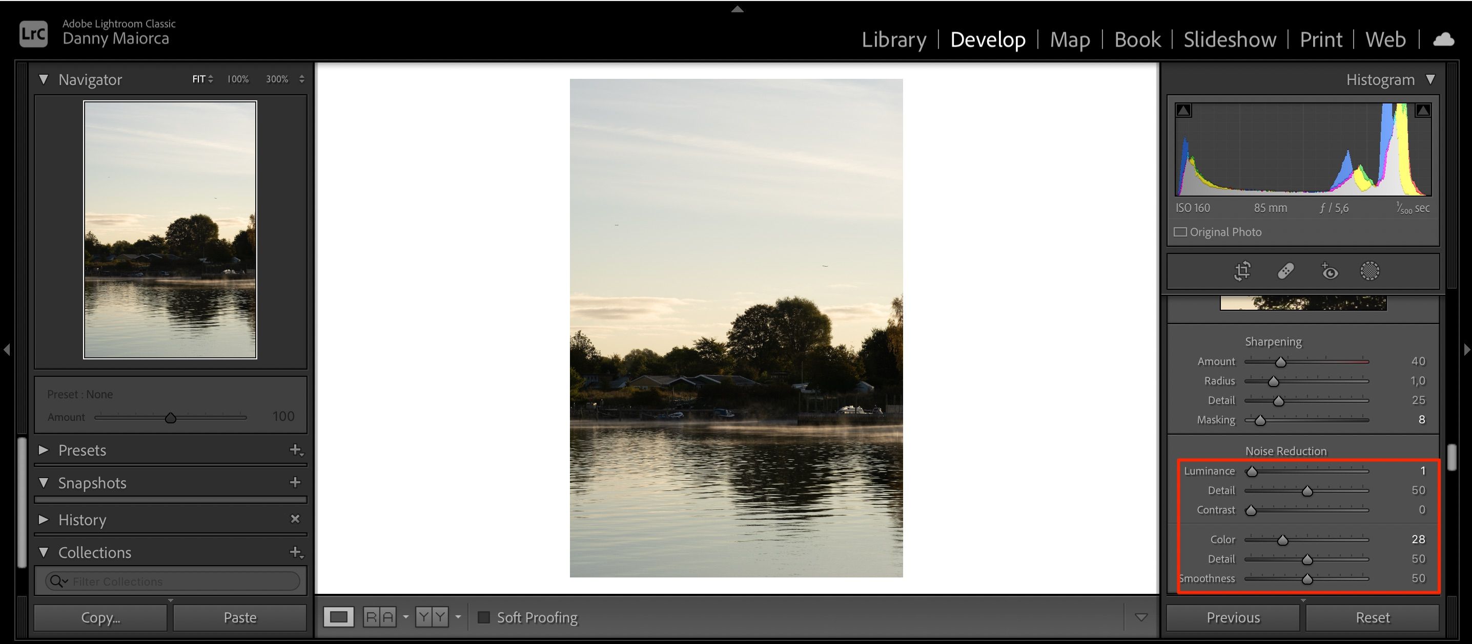Screenshot showing how to reduce noise in Lightroom