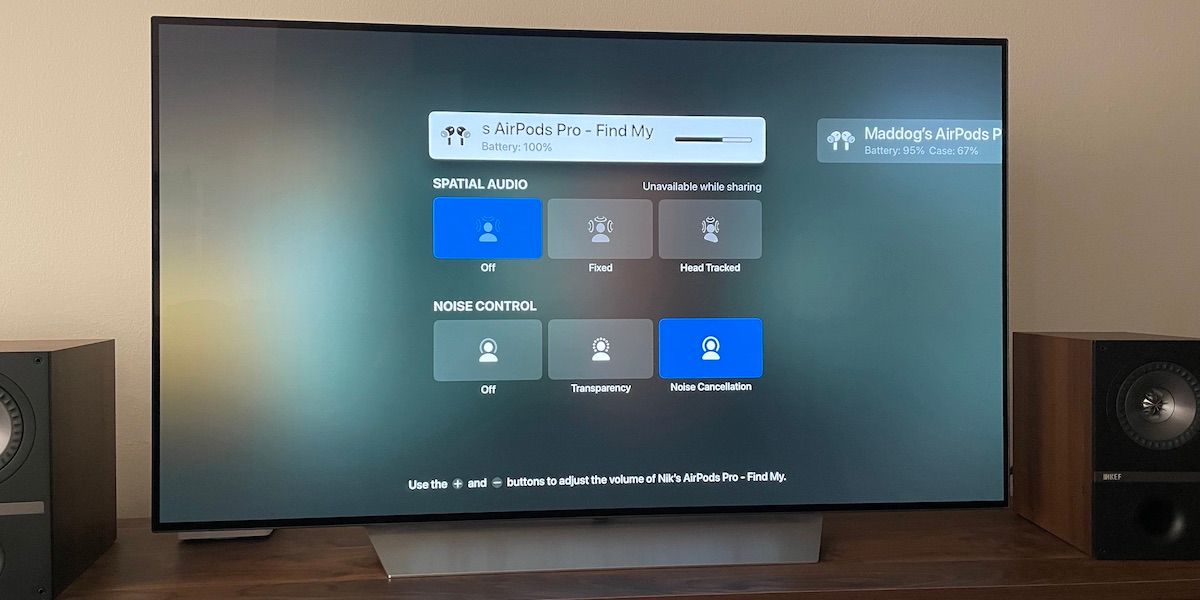 منوی کنترل نویز در Apple TV که گزینه‌های Spatial Audio و Noise Control را نشان می‌دهد