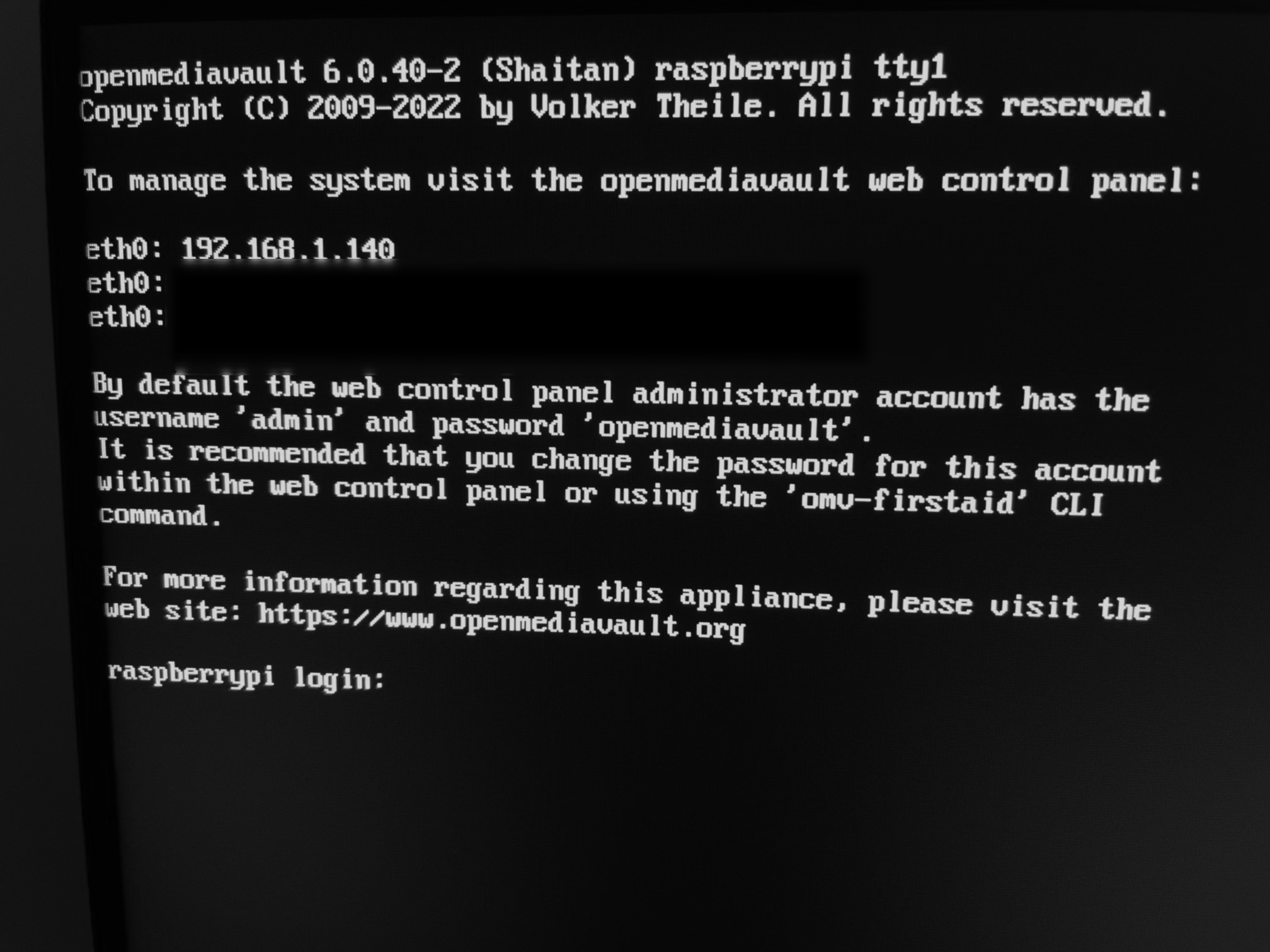 OMV 6 log in terminal screenshot