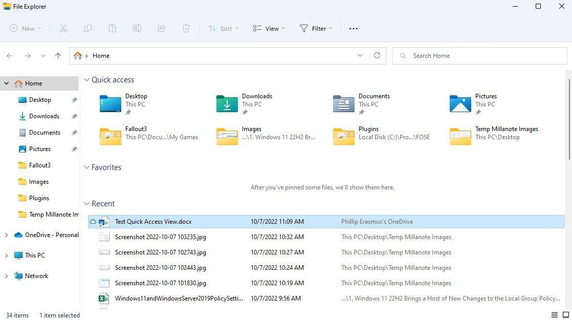 OneDrive Documents in Quick Access View Image