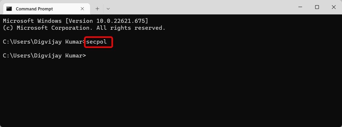 Open Local Security Policy Using Command Prompt
