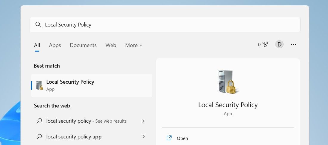 Open Local Security Policy Using Windows Search