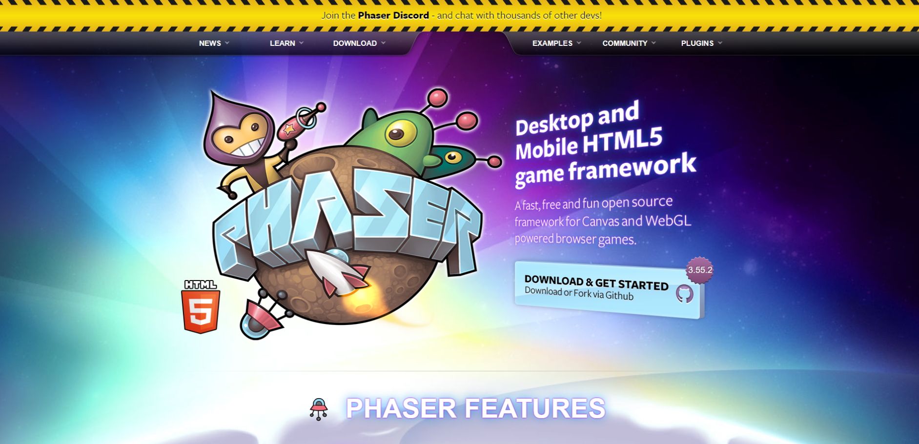 Phaser website home page