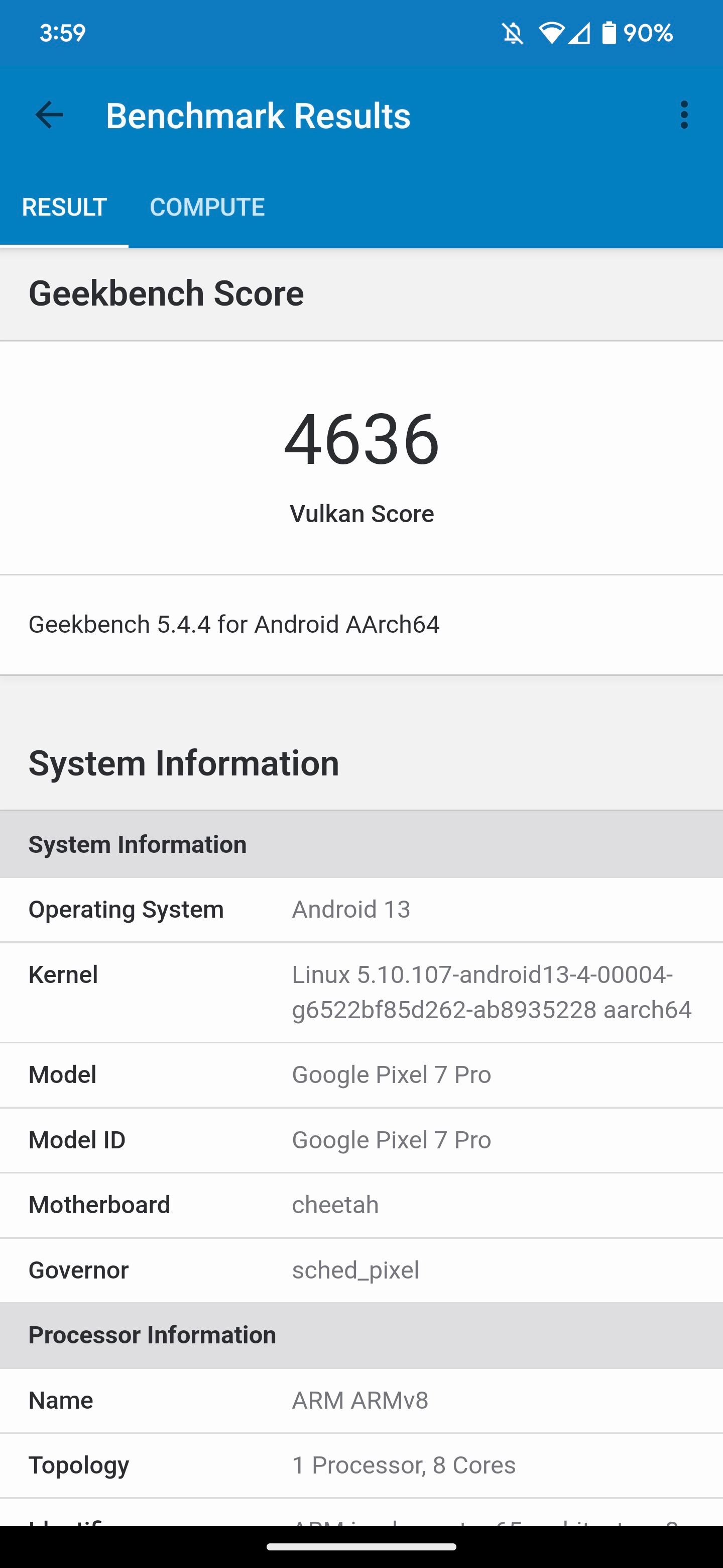 امتیاز بنچمارک GPU Pixel 7 Pro