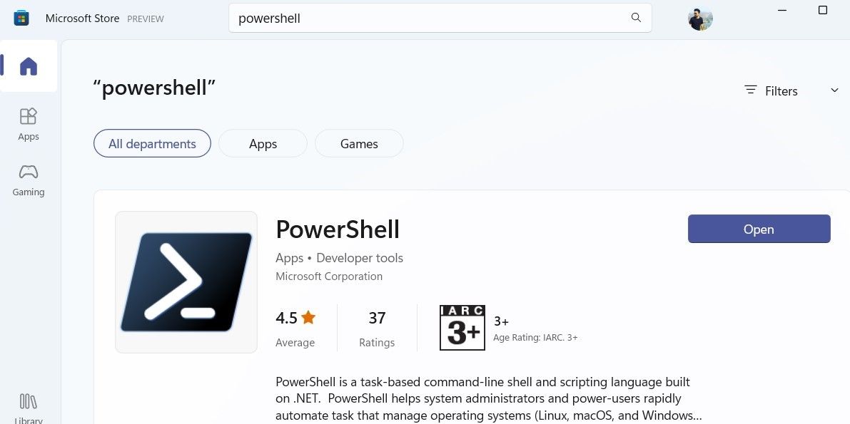 PowerShell on Microsoft Store