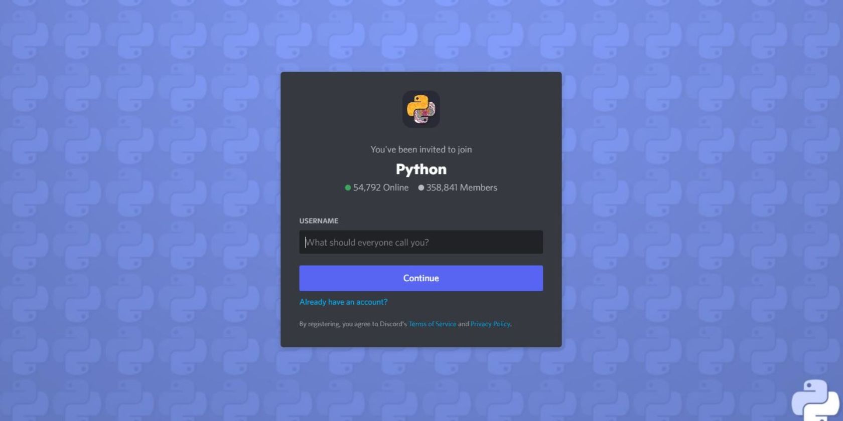 A screenshot of Python's invite page