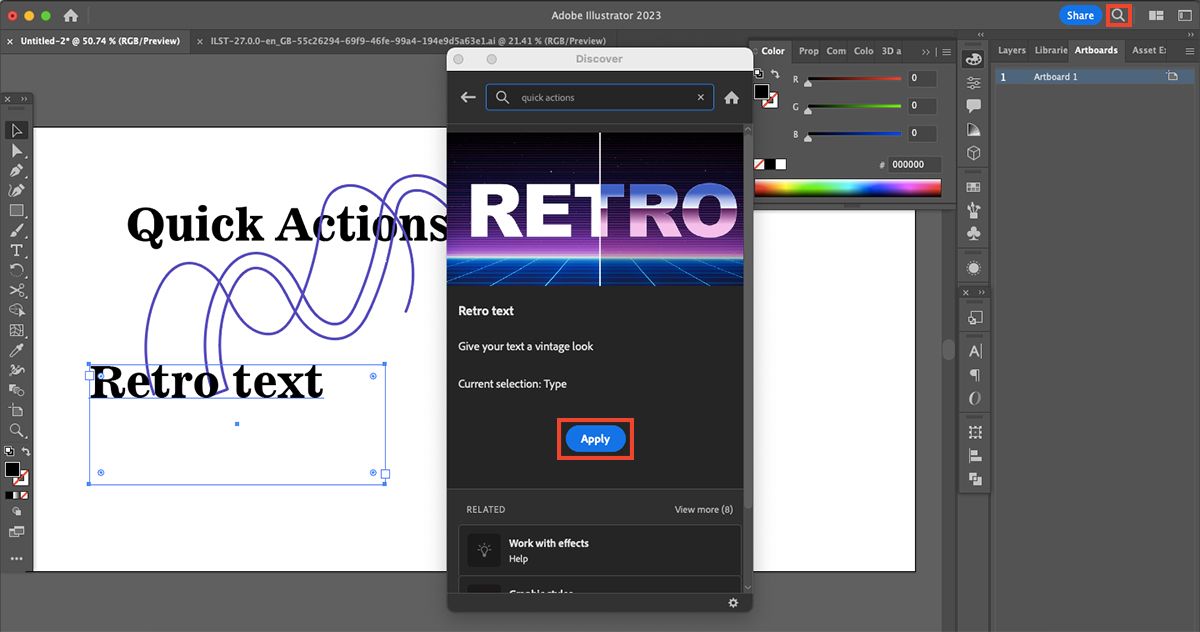 Photoshop Quick Actions menu.