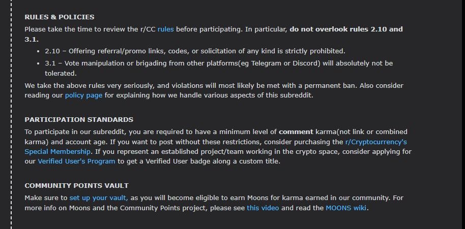 Community Rules for the Cryptocurrency subreddit