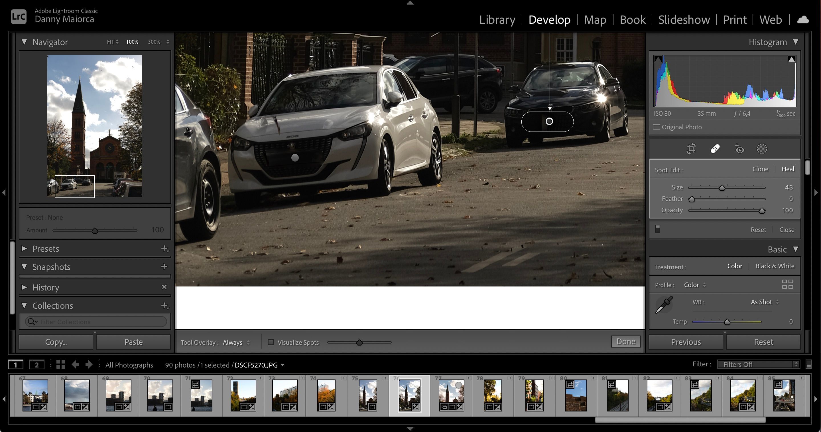 screenshot showing how to remove license plates in lightroom