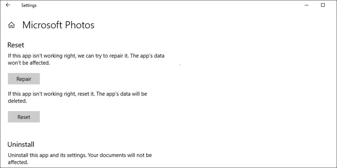 Repair App on Windows 10