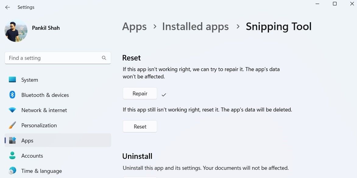 Repair Snipping Tool App in Windows 11