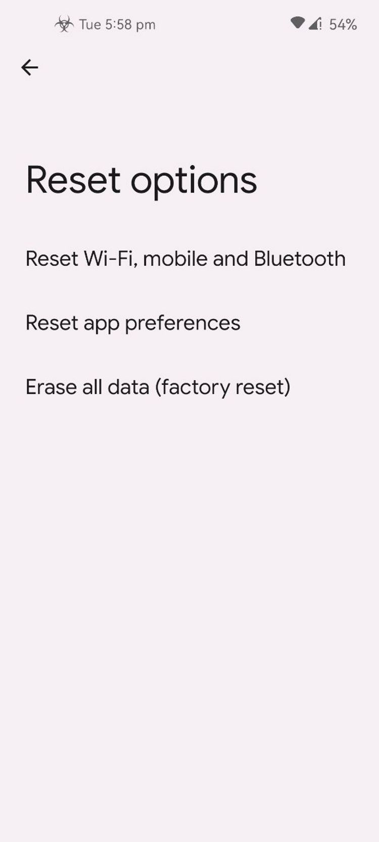 Reset Options In An Android Smartphone