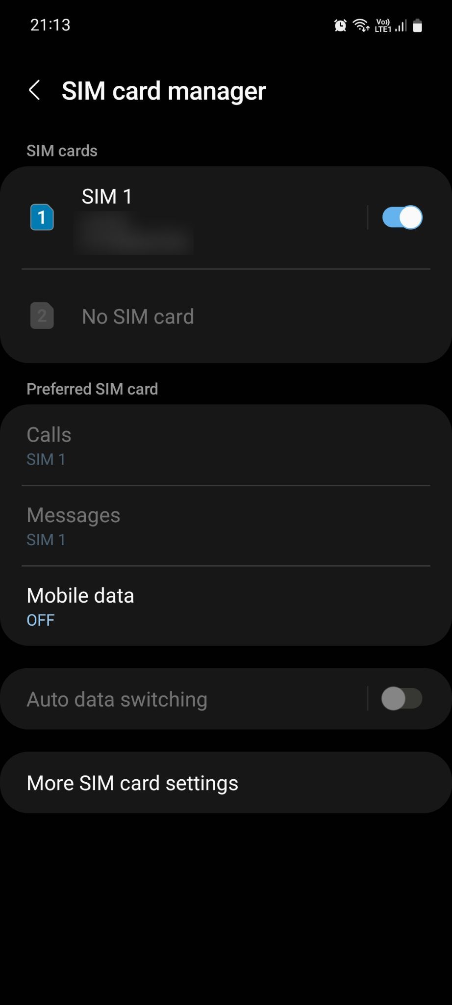 Samsung Connections SIM card manager menu