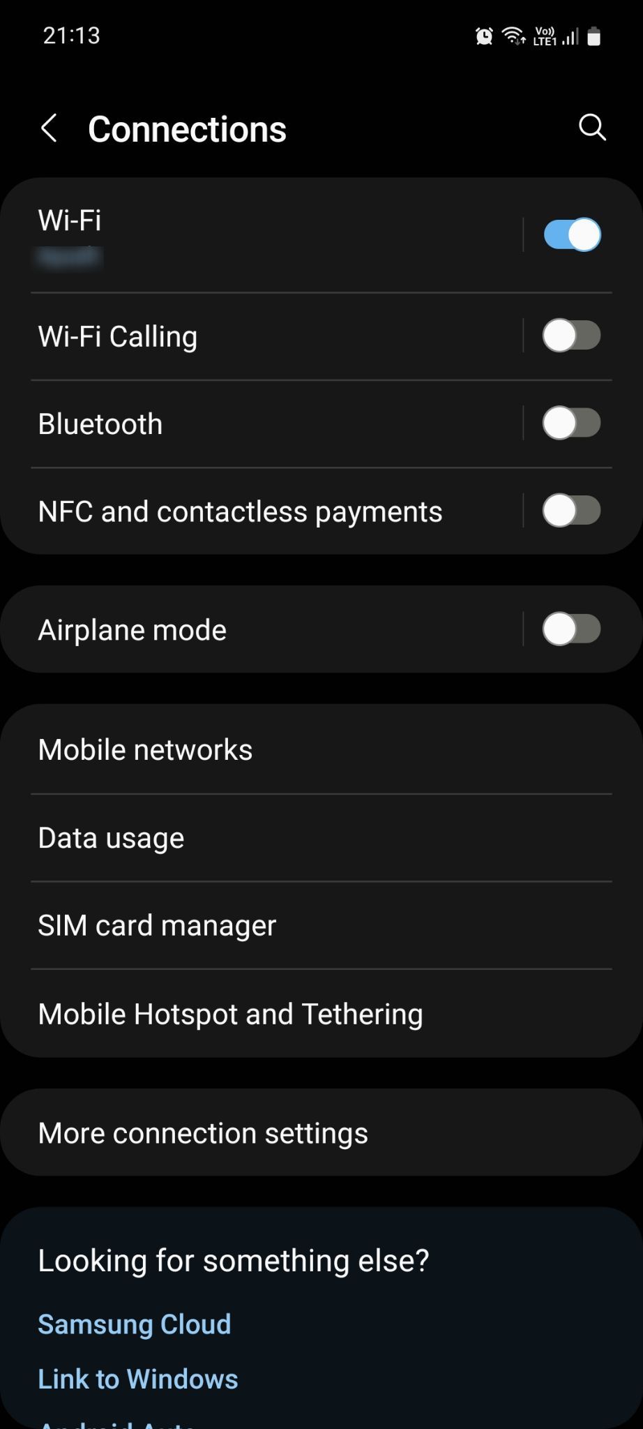 Samsung Connections menu