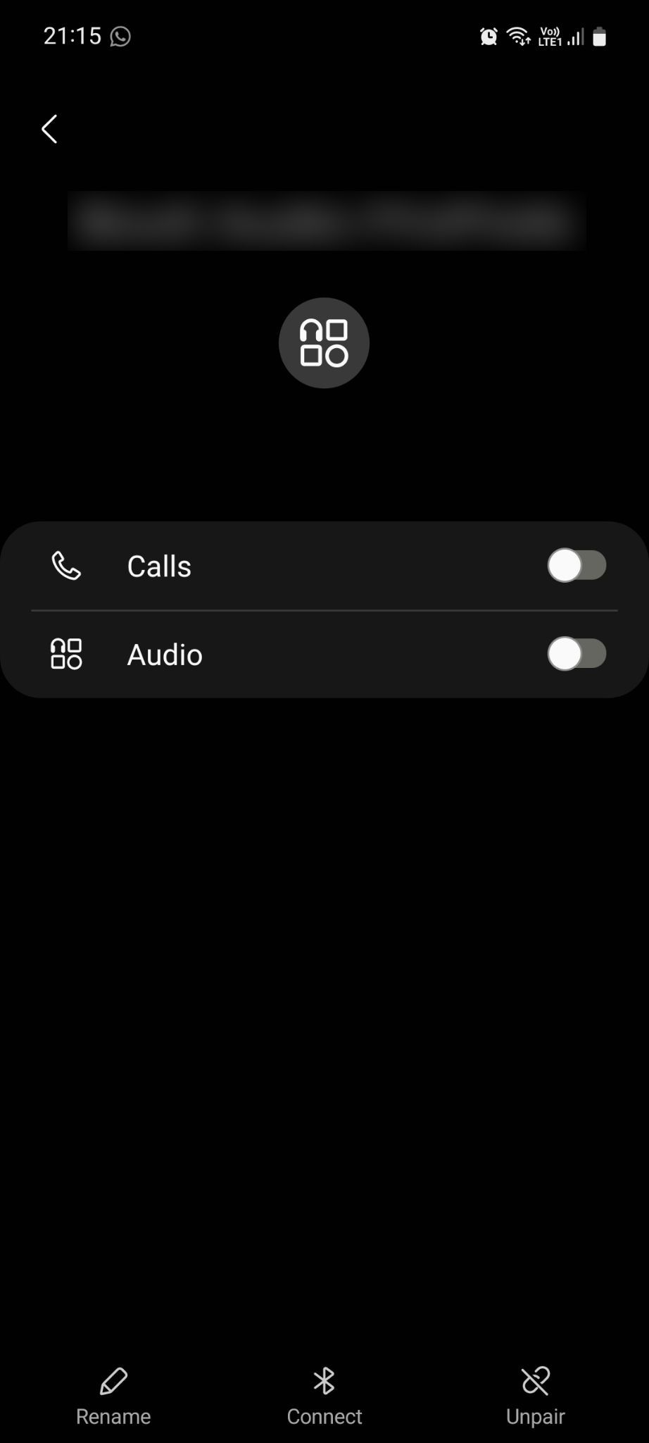 Samsung Connections paired Bluetooth device menu