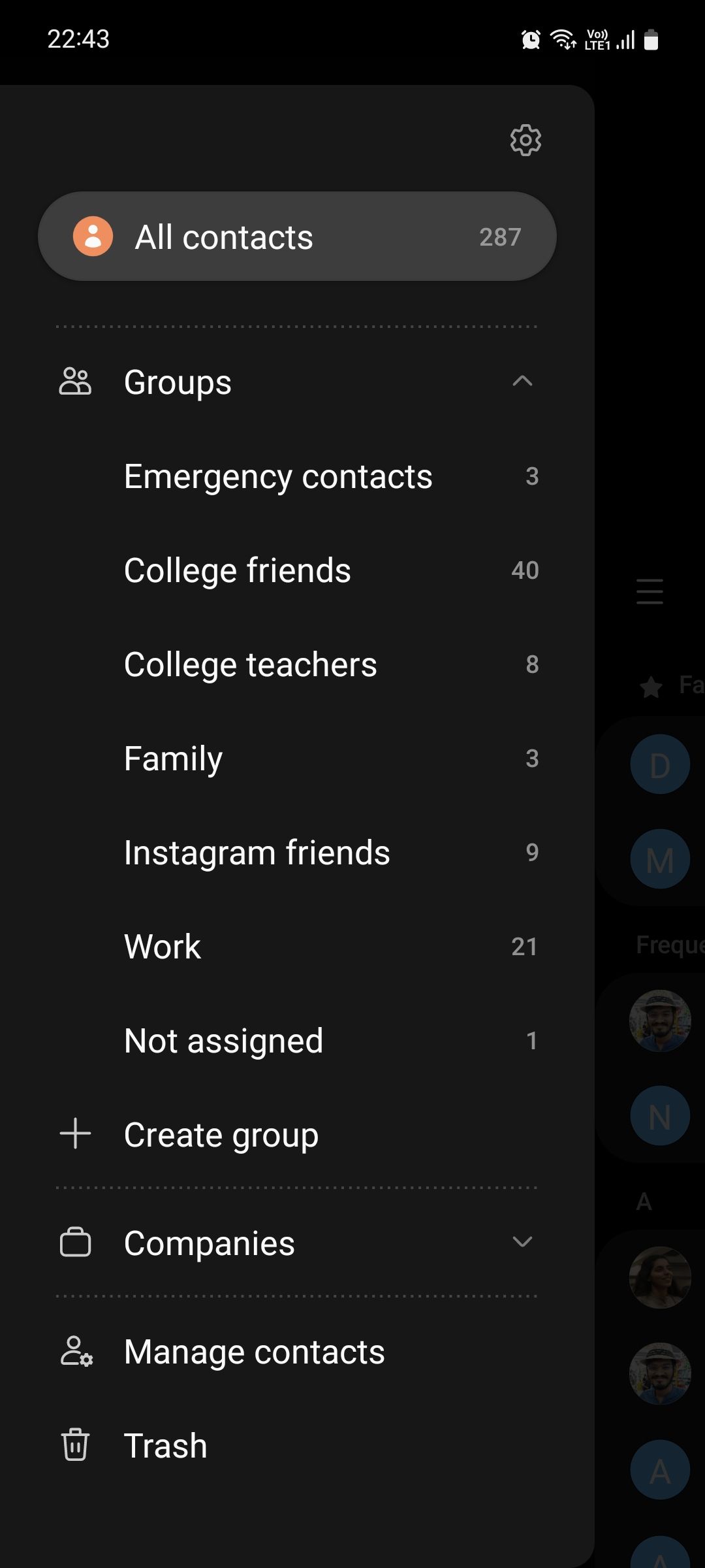Samsung Contacts app Groups list