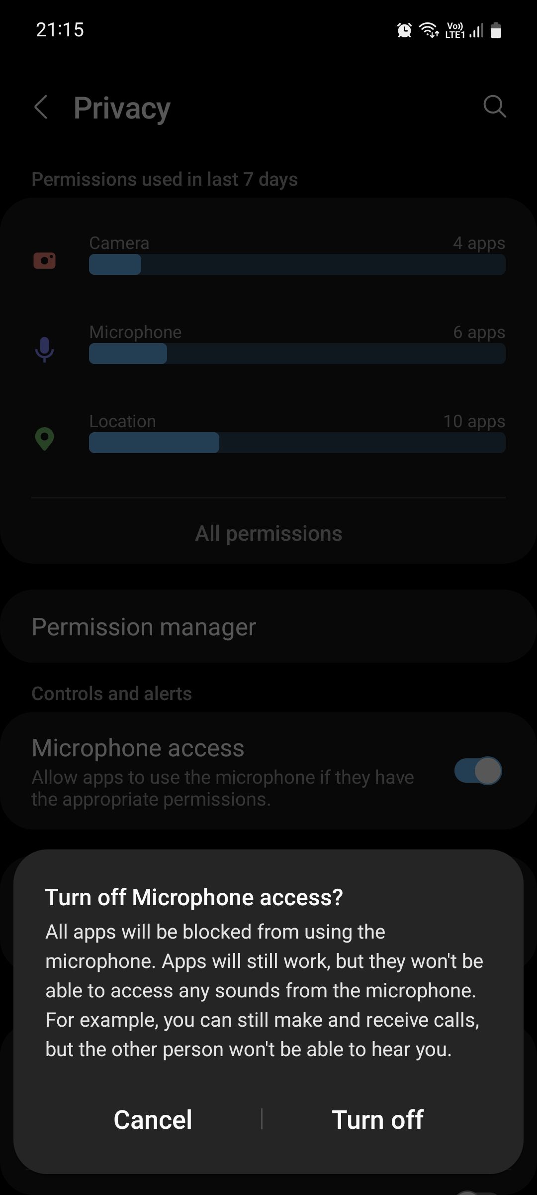 Samsung Privacy Turn off microphone access
